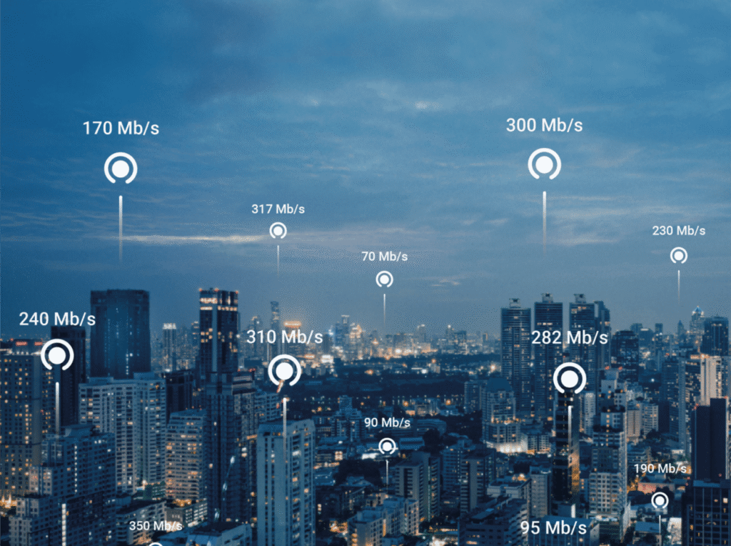 Application nPerf affichant un test de débit sur un smartphone