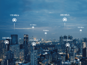 Application nPerf affichant un test de débit sur un smartphone