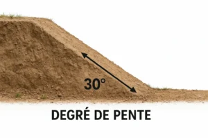 Rapporteur posé sur un plan pour lire une pente exprimée en degré et pourcentage
