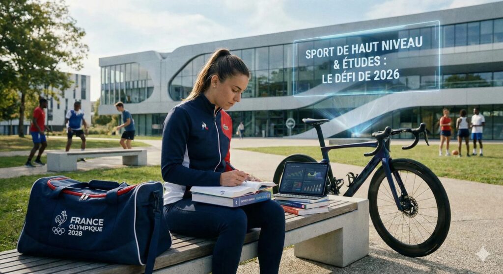 Athlète de haut niveau à l'entraînement sur une piste, suivi par son encadrement